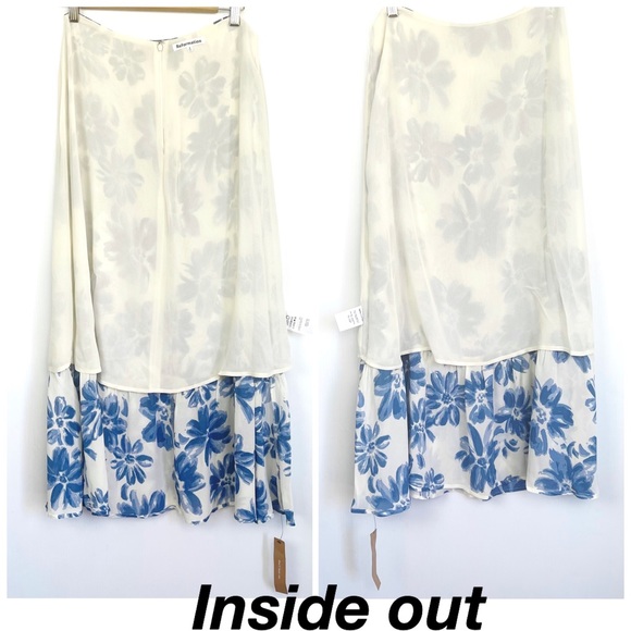 REFORMATION Roma midi Skirt floral white and blue Celestia color size 6 - Picture 8 of 10